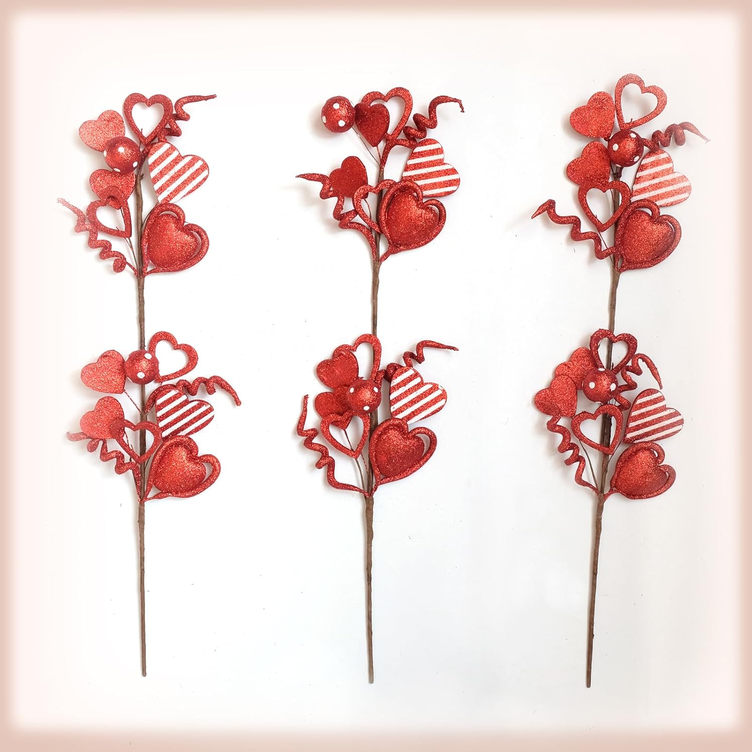 6 Pcs Valentine'S Day Decorative Stems, Handmade Fade-Resistant Red Artificial Flower Stems For Diy Wreath, Table Centerpiece, Wedding & Party Decor, Romantic Home Decorations