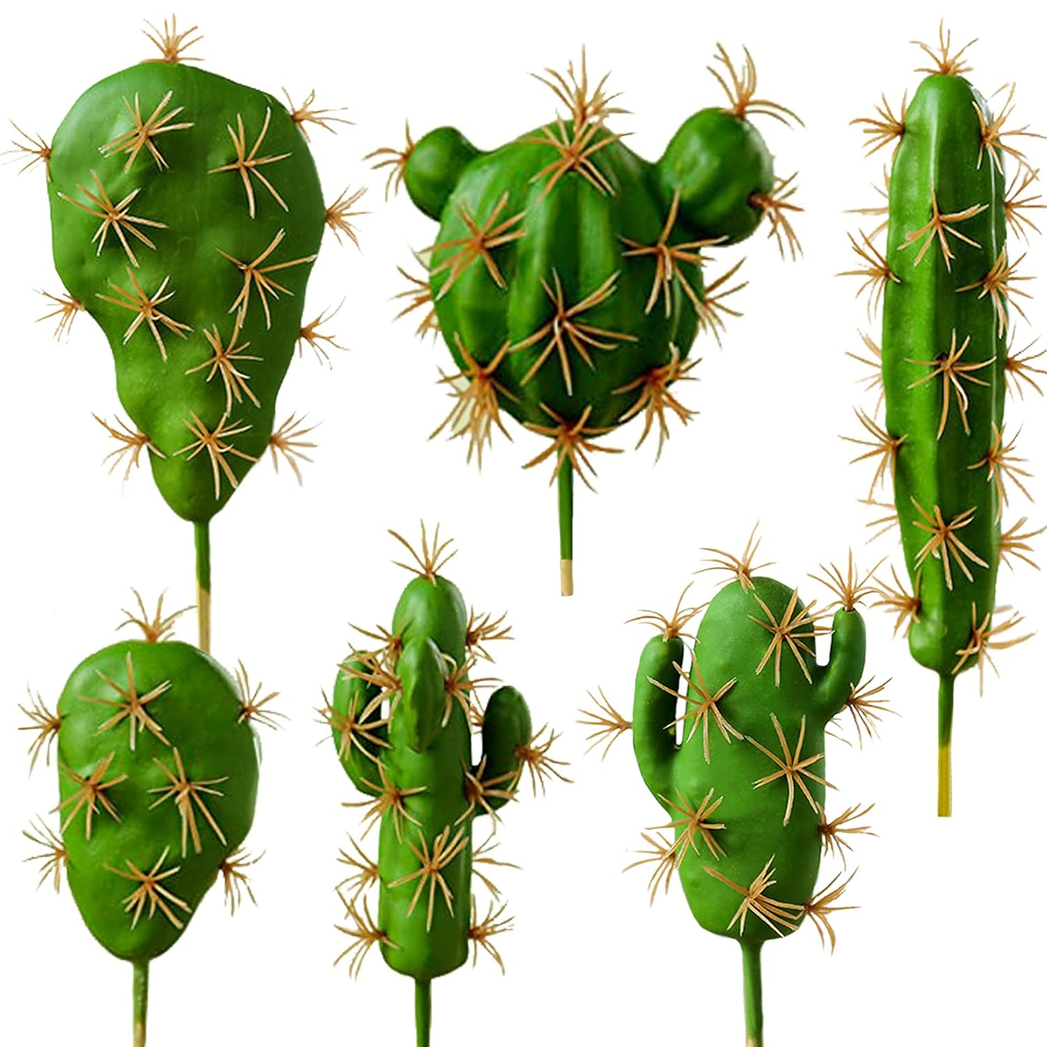 6 Pcs Artificial Cactus Faux Cactus Plant Flower Arrangement Green Plant Material For Home Office Decoration