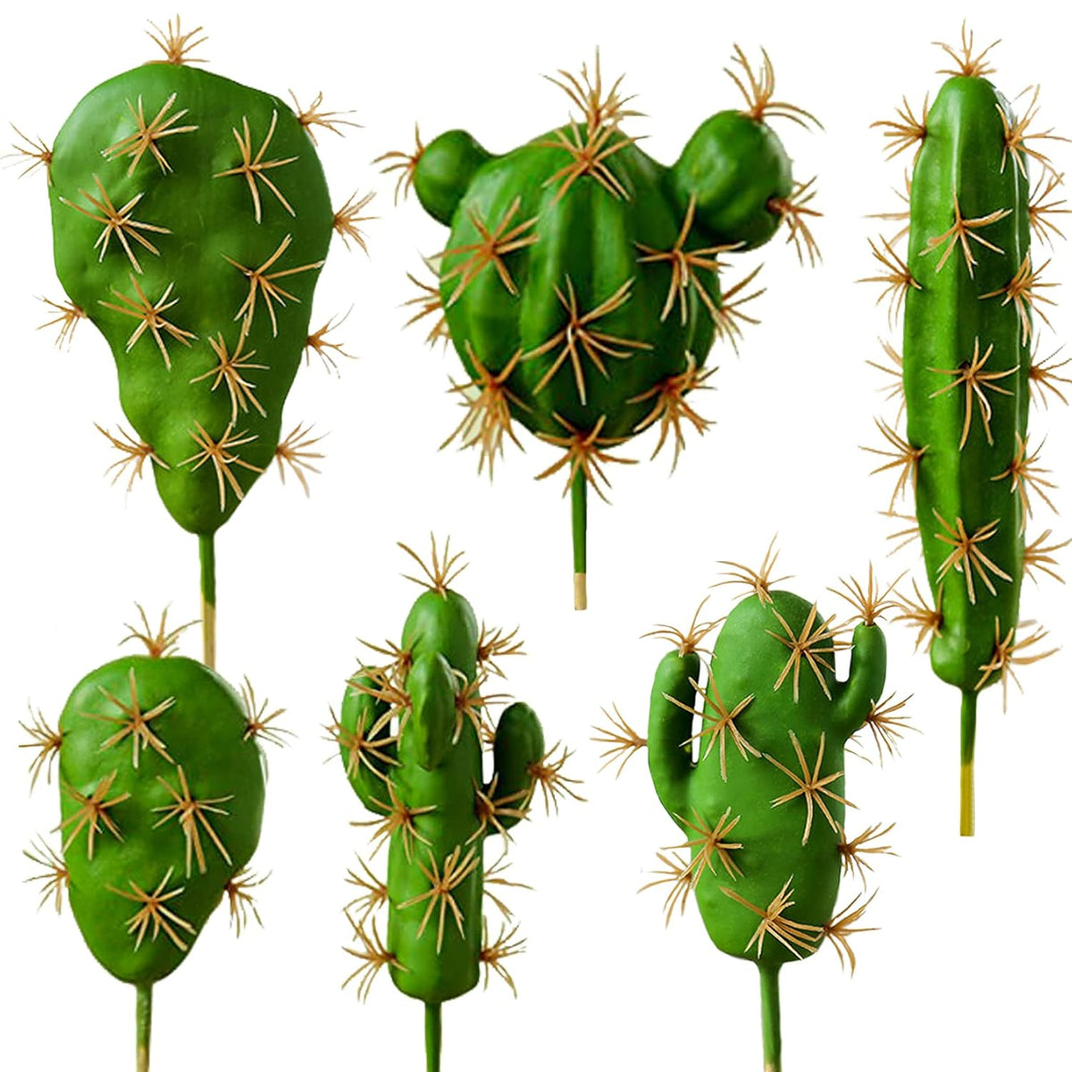 6 Pcs Artificial Cactus Faux Cactus Plant Flower Arrangement Green Plant Material For Home Office Decoration