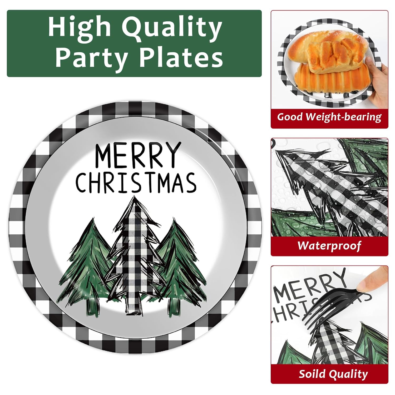 100Pcs Christmas Paper Plates And Napkins Buffalo Plaid Xmas Party Decoration Disposable Merry Christmas Tree Themed Tableware Dinnerware Set For Holiday Xmas Winter Party Supplies Serve 25
