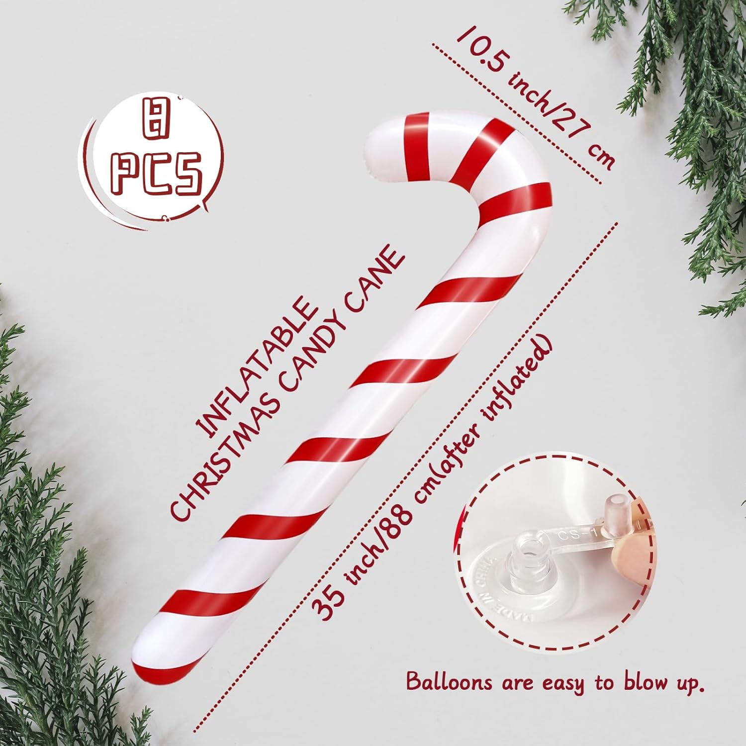 8Pcs Inflatable Candy Canes For Christmas Decorations,35 Inch Candy Sticks With Red And White Stripes,Large Candy Canes