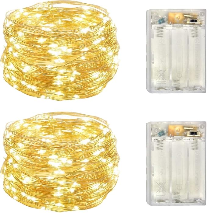 2 Pack Battery Operated Mini LED Fairy Lights 18FT 50 LED Warm White String Lights with Timer Silver Wire for Wedding Party Bedroom Decor