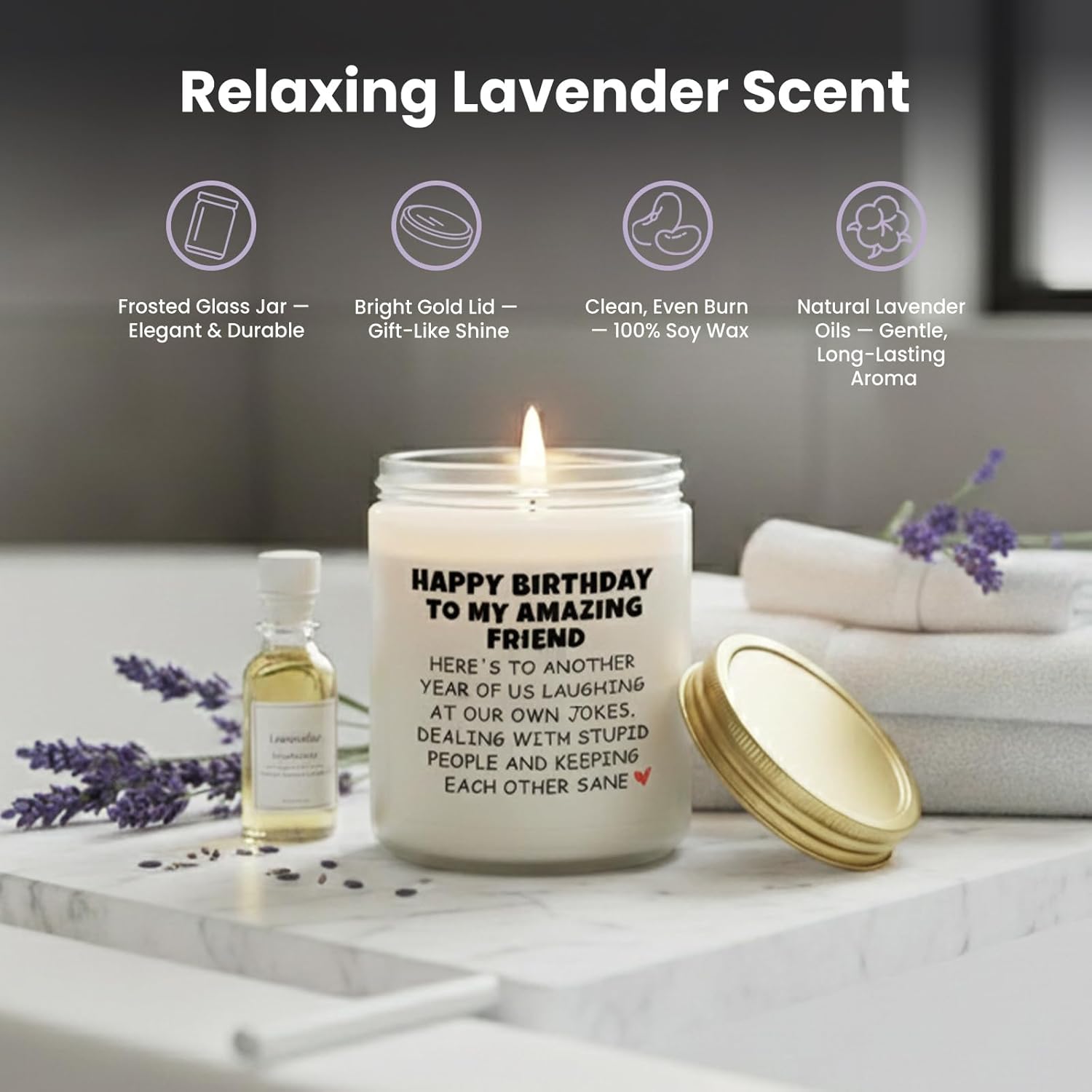 Happy Birthday Gifts For Women Friendship, Funny Best Friend Friendship Birthday Gifts For Women Bestie Bff Coworker Classmate, Amazing Friends Sister Lavender Candle