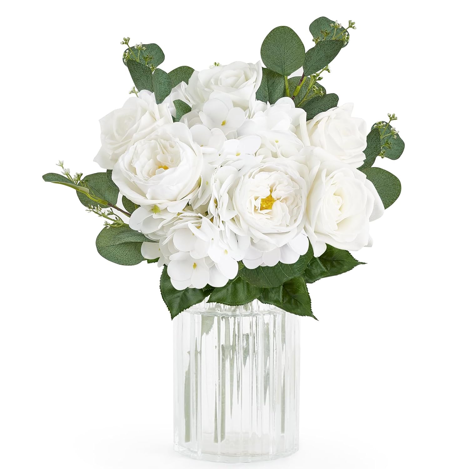 Artificial Flowers Plants Bouquet White Silk Flowers For Home Decor Indoor Fake Flower Arrangements Table Centerpieces For Kitchen Wedding Party Decorations