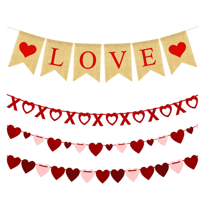 4Pcs Valentines Day Decorations Set Love Heart Xo Garlands Banner For