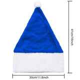 6 Pack Blue Santa Hats With White Cuffs, Short Plush Fabric Christmas Hats For Xmas Party Supplies