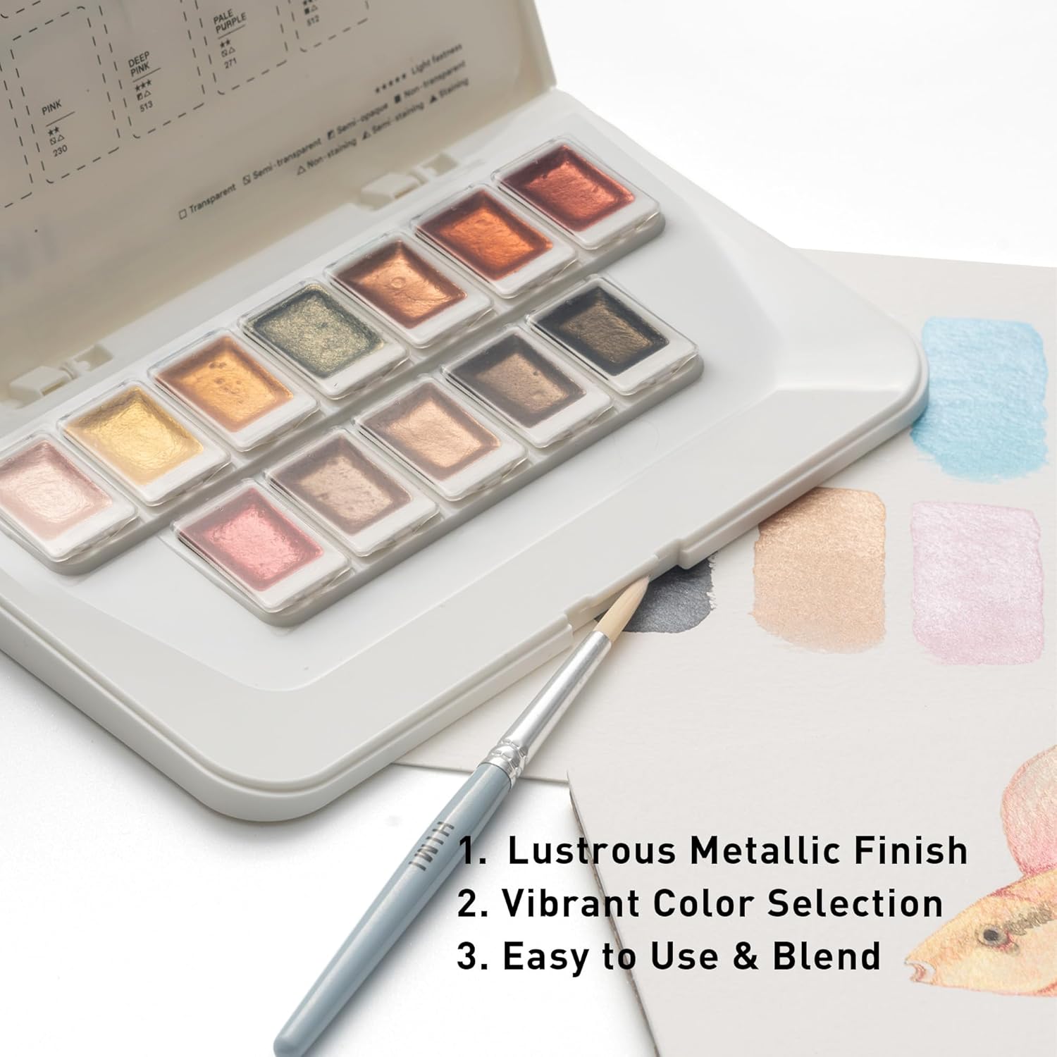 Metallic Watercolor Paint Set 12 Colors, Travel Water Colors With Paints Brushes, Crafts Painting Supplies, Shimmer Metallic Colourful Paints Sest, Drawing Gifts For Teens Adults Artists (Gold)