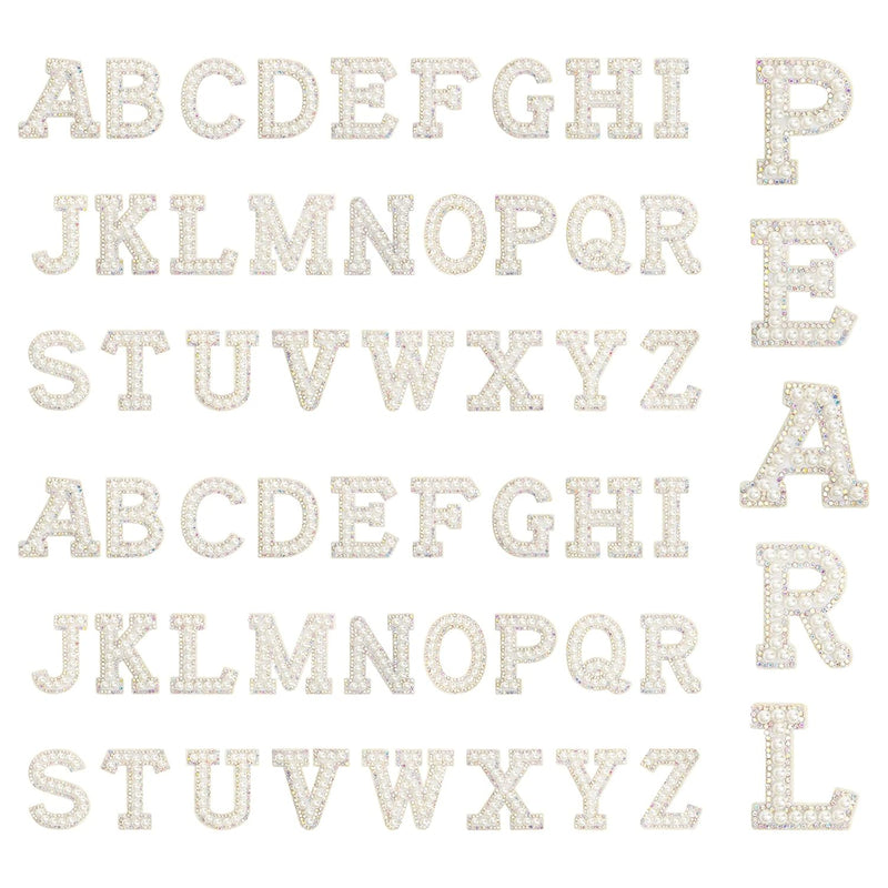 52 Pcs Pearl Iron On Letters, White Pearl Rhinestone Letters Patches A-Z Engli