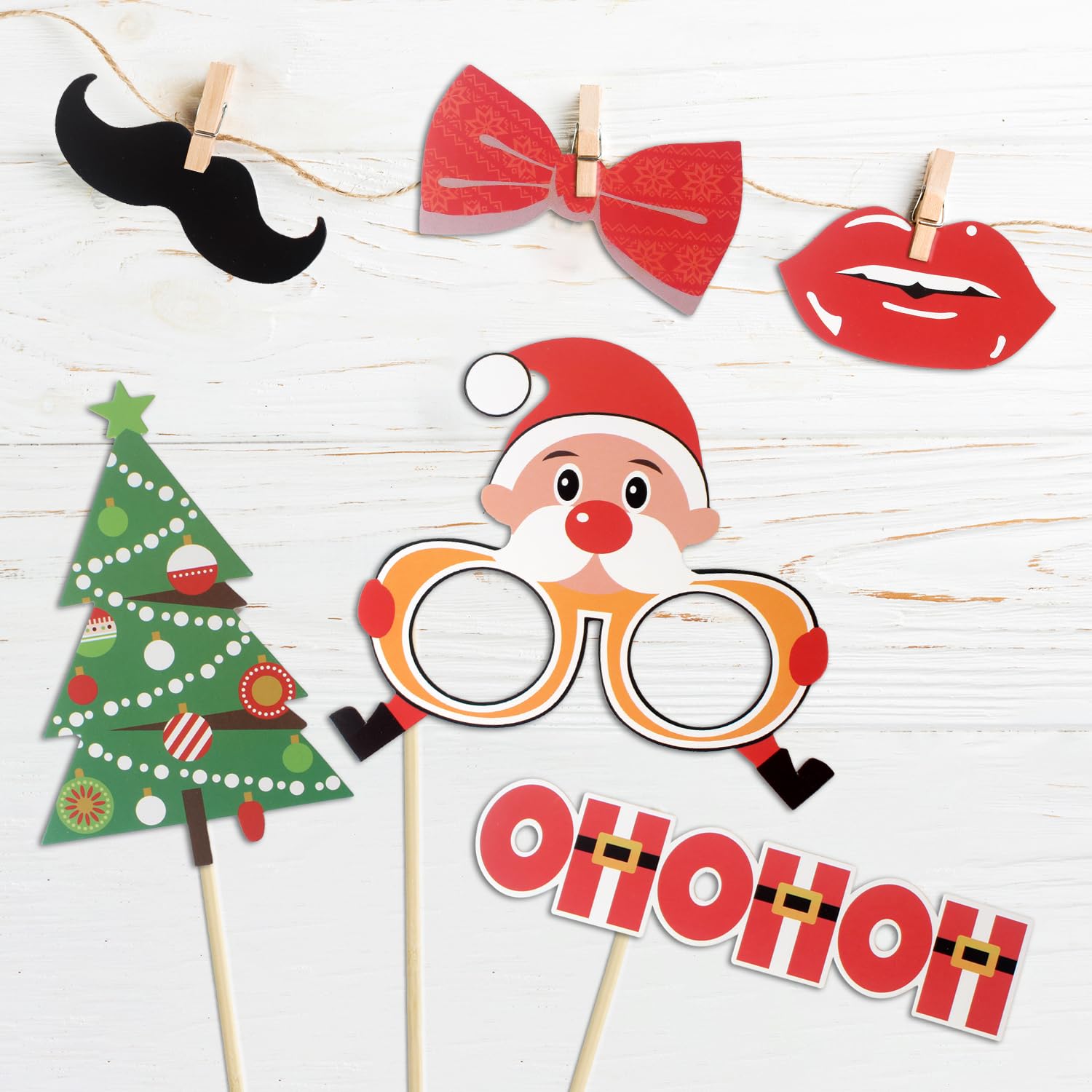 Merry Christmas Party Photo Booth Props,36 Pcs Fun Christmas Party Centerpieces Glasses Cosplay Santa Claus Props Decorations Sign.