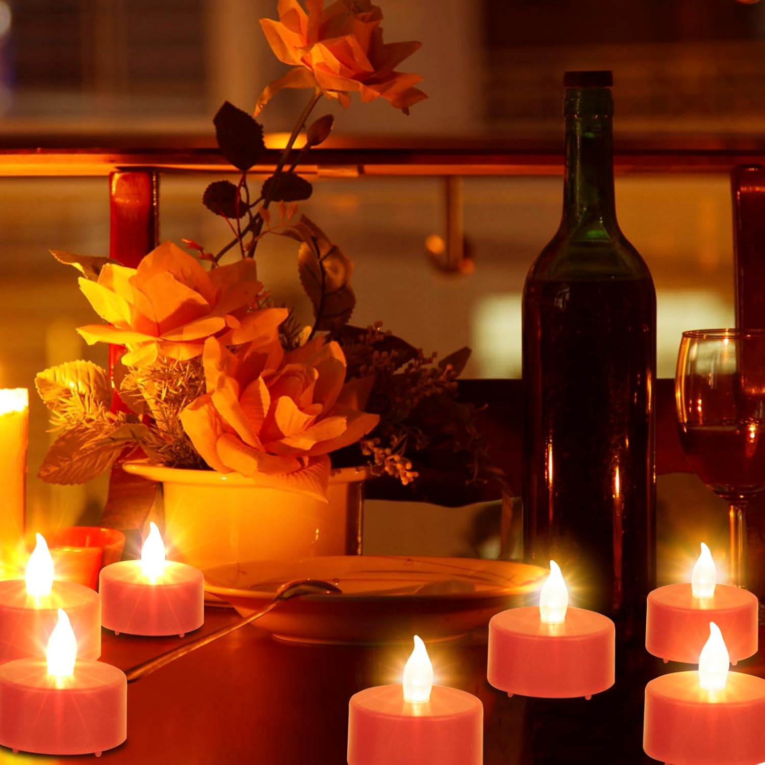 Tea Light, 24Pack Flameless Led Tea Lights Candles Flickering Red 200+ Hours Battery-Powered Tealight Candle. Ideal For Party, Wedding, Birthday, Gifts And Home Decoration (Red)