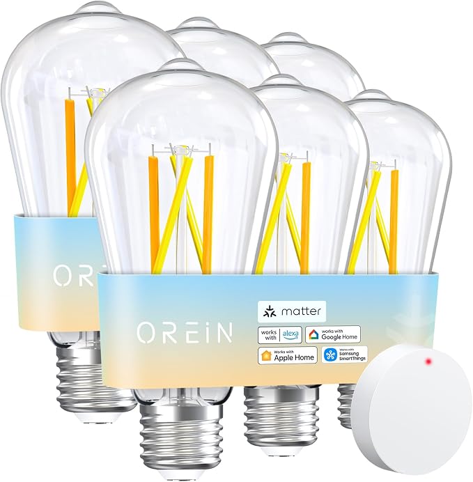 ST19 ST58 Smart Edison Bulbs 6 Pack Matter Compatible RGB Filament LED E26 Alexa Google Home Smart Bulb