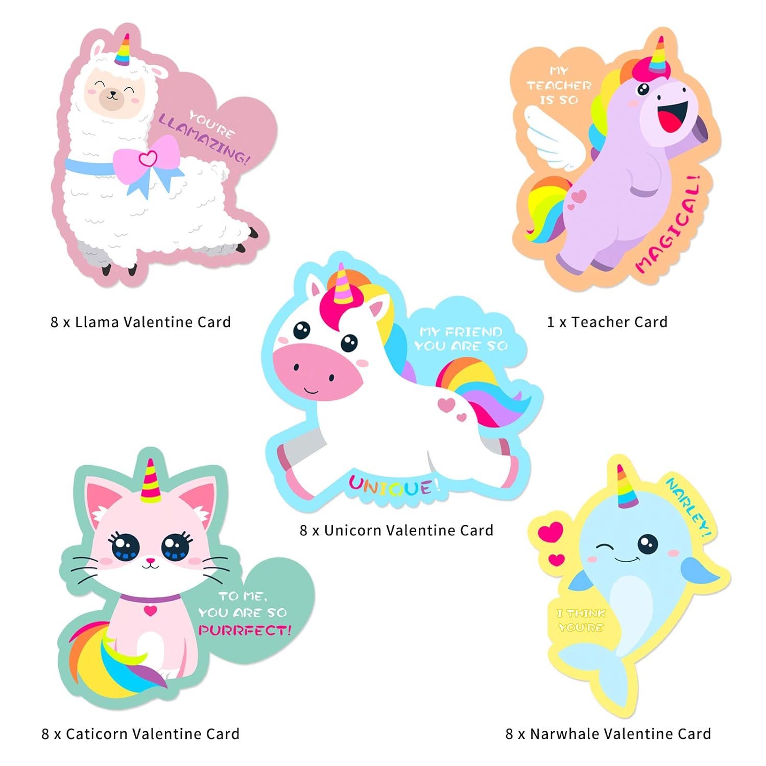 Valentine Boxes For Kids - Unicorn Valentine Day Cards For Kids School Classroom Party Favor Boys Girls Gifts Exchange & Greeting, Include 1 Mailbox, 32 Valentine Cards, 1 Teacher Card