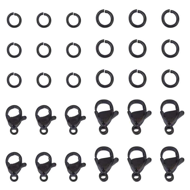 About 40Pcs Black Lobster Claw Clasps With Jump Ring Stainless Steel Chain Cla