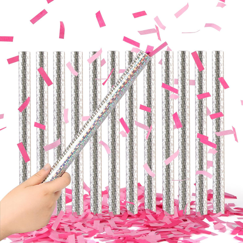 12Pack Pink Gender Reveal Confetti Sticks, Tissue Paper Confetti Shoot