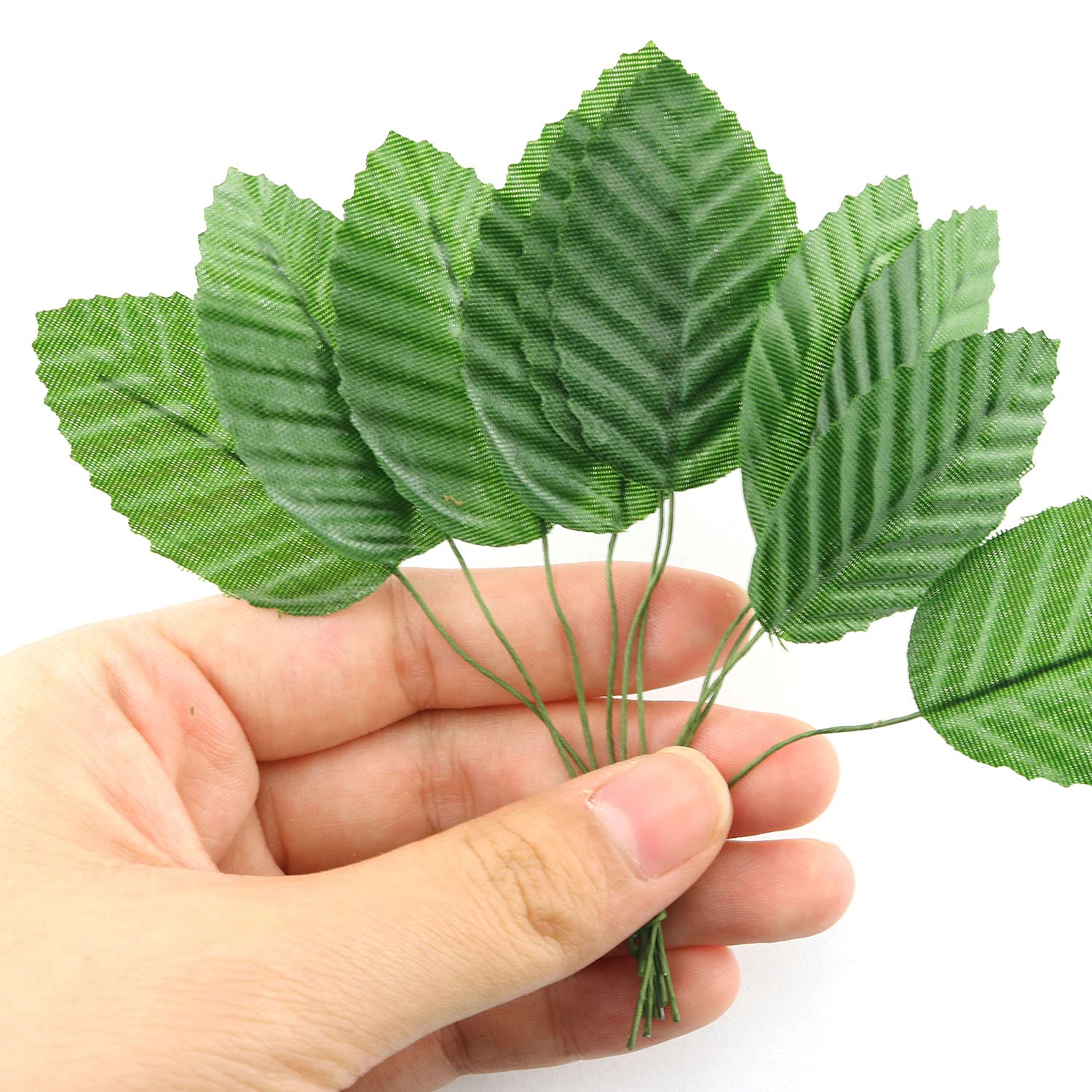 Artificial Silk Leaf 200Pcs 10Cm Green Fake Wired Single Silk Leaves Faux Flowers Leaf For Wedding Arrangements Centerpieces Diy Home Decorative Christmas Party Decoration