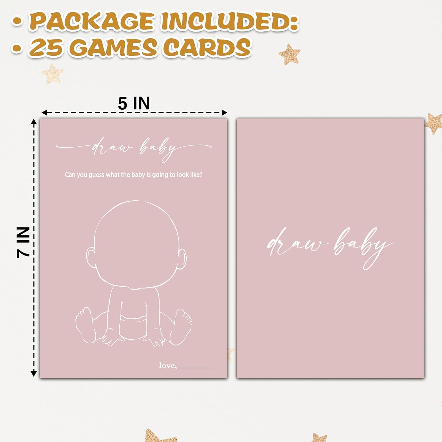 Blush Pink Baby Shower Game, Draw Baby Game Cards, Gender Reveal Party Game, Baby Shower Party Activities & Decorations -25 Game Cards(B07)