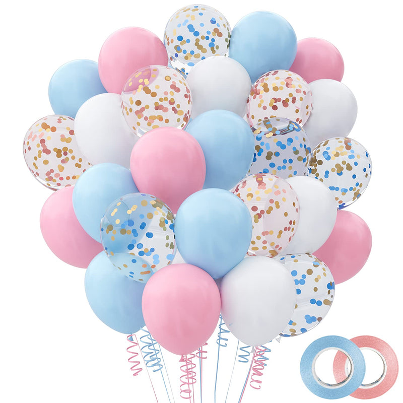 Pink Blue Balloons - 60 Pack 12 Inch Pink And Blue Confetti Latex Part