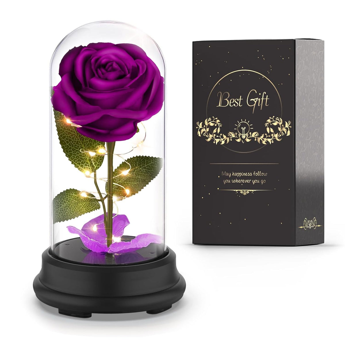 Valentine Gift For Women,Birthday Gift For Her,Rose Artificial Flowers In A Dome,Unique Gift For Valentine,Wedding,Mother Day,Anniversary (Purple)