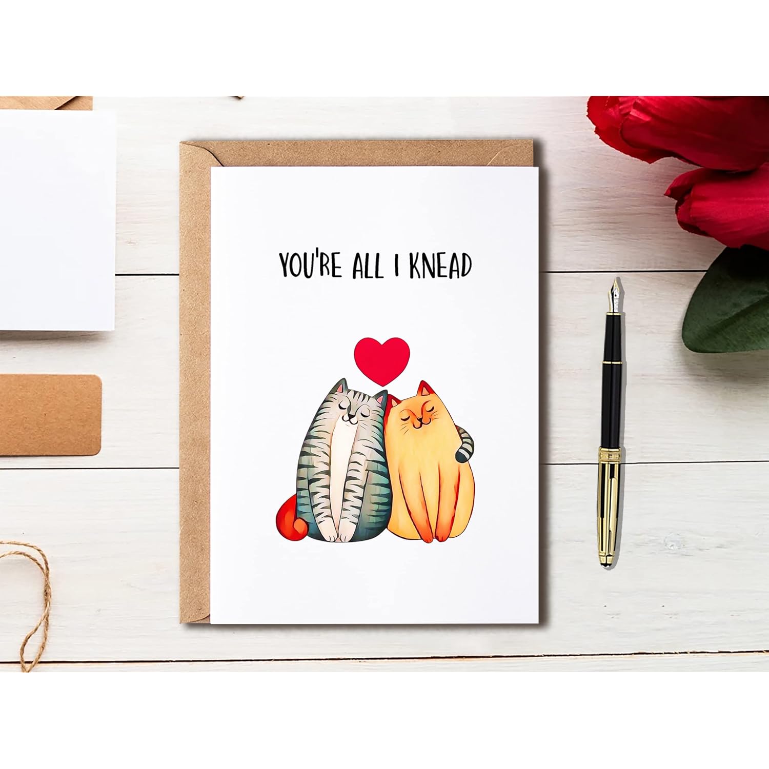 You'Re All I Knead Need - Cute Cat Love Card - Pun Anniversary Card For Him Her - Happy Valentine'S Day Card - Cute Cat Card