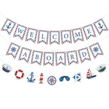 Nautical Party Decorations White Welcome Aboard Banner Ship Anchor Wheel Hanging Banner for Boys Men Sailor Baby Shower Nautical Ocean Beach Cruise Birthday Adventure Party Supplies