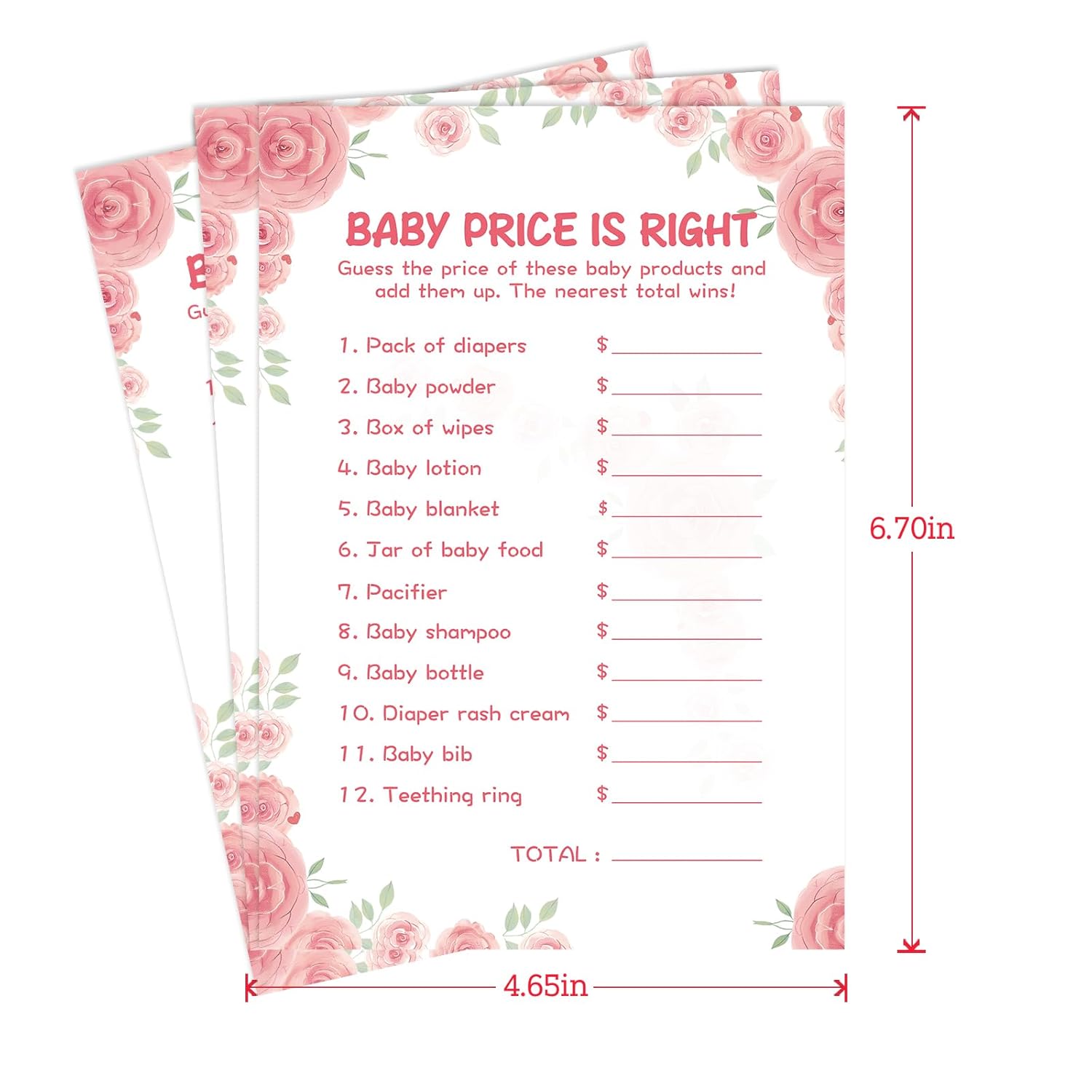 50 Baby Shower Games For Girl-Baby Price Is Right,Floral Theme, Thick Cardstock, Fun And Easy To Play