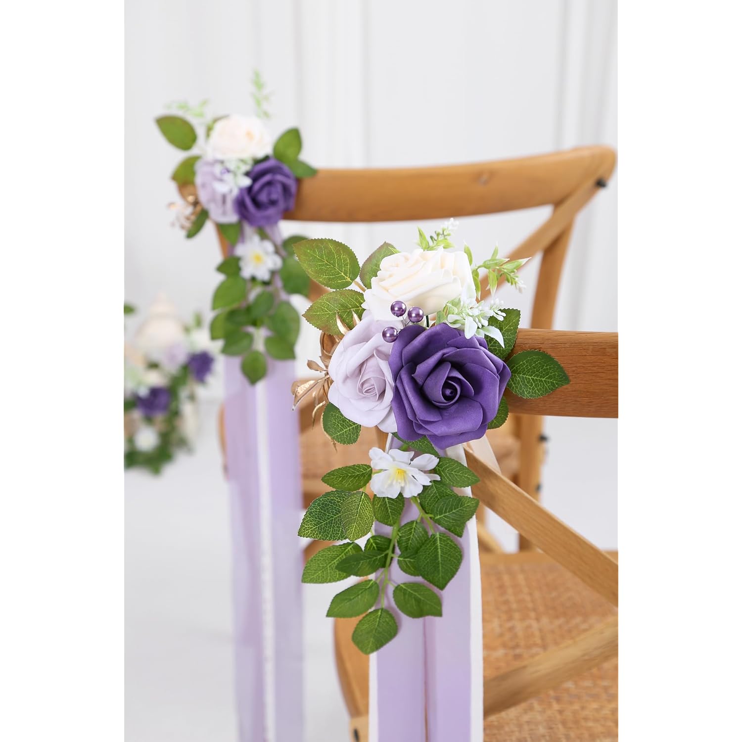 10 Wedding Aisle Decorations For Ceremony - Purple Chair Flowers For Aisle Decor And Church Pew Decorations
