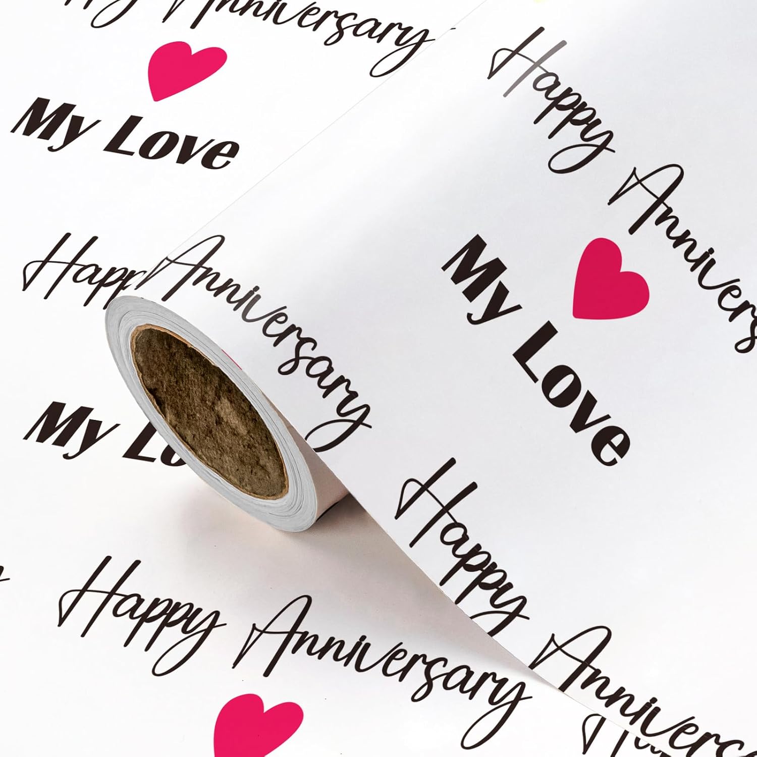 Anniversary Wrapping Paper Roll - Mini Roll - 17 Inch X 16.5 Feet - Happy Anniversary My Love Lettering With Red Love Design, Perfect For Wedding, Bride, Betrothal Party