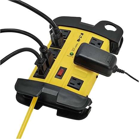 Heavy Duty Surge Protector Power Strip 8 Outlets 1500J 12FT Cord Metal Housing Yellow