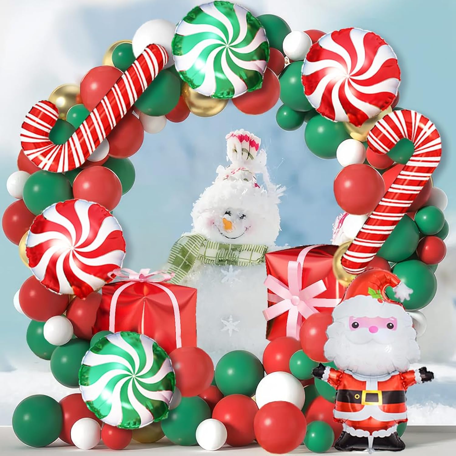 Christmas Balloon Arch Kit, 206Pcs Christmas Balloons Green Red And Gold & Foil Mylar Balloons For Xmas Party And Happy New Year