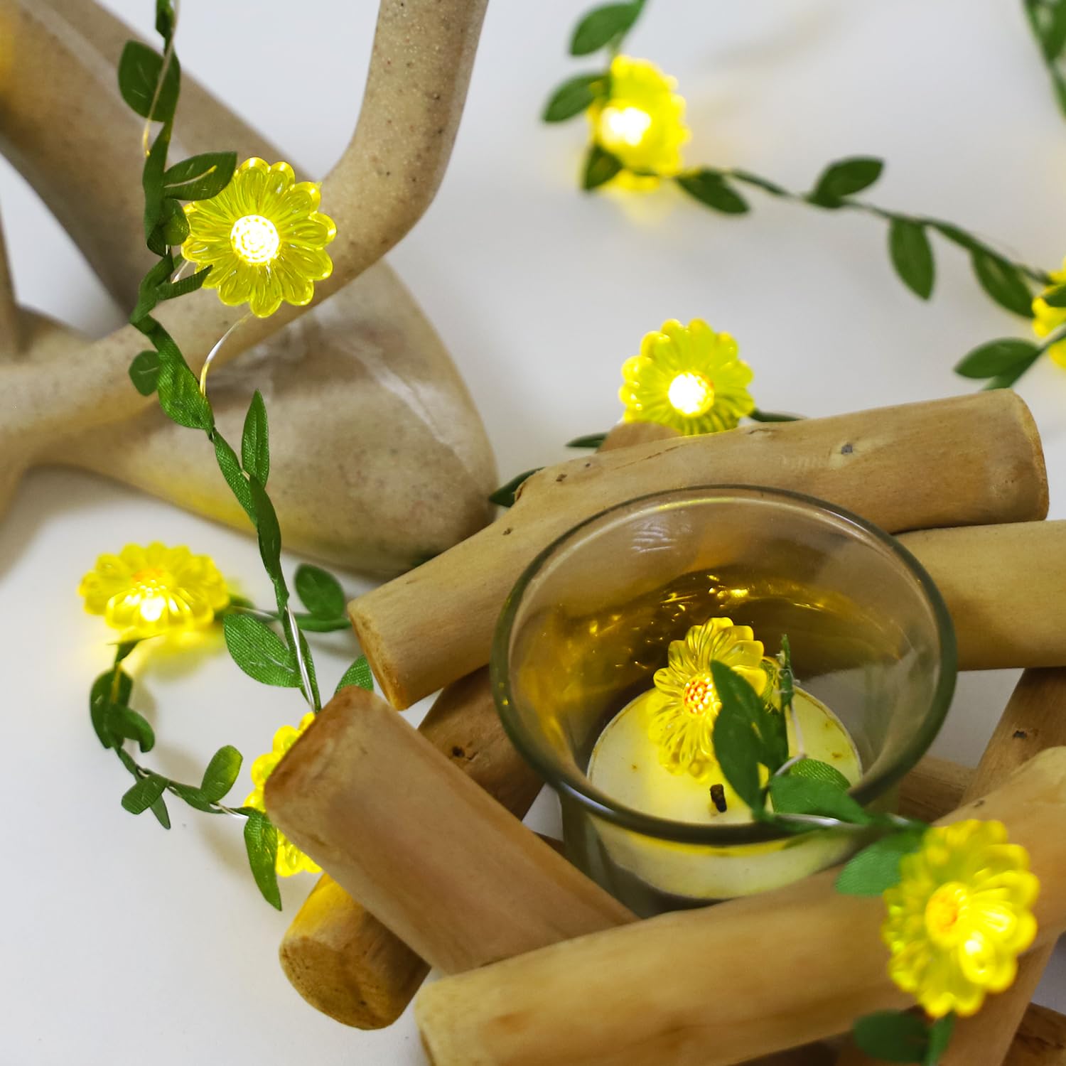 Sunflower Decor Flower String Lights Vines With Fairy Lights Christmas, 30 Led Copper Wire With Remote Control Battery O
