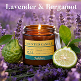 Lavender And Bergamot Candle,12.35Oz Scented Candles With 8% Essential Oils,70 Hour Burn Time Soy Wax Candles For Home Decor,Reading,Jar Candle Gifts For Women And Men