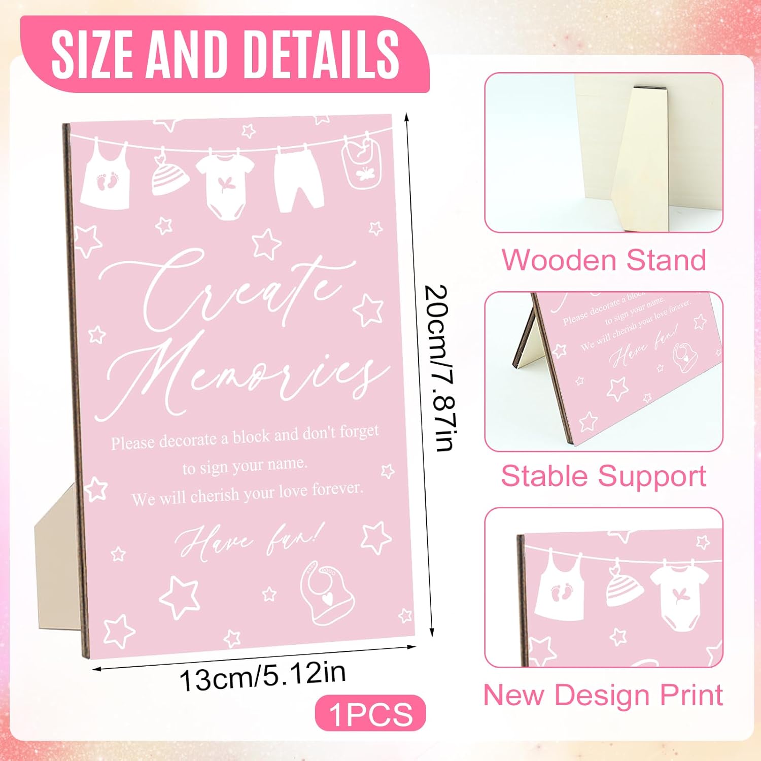 97 Pcs Pink Baby Shower Games Sign Kit,Including Decorate A Block Game Sign 72 Diy Blank Wooden Block 24 Pen To Draw Your Idea For Baby Shower Game Gender Reveal Party