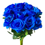 12 Pcs Rose Artificial Silk Flowers, Fake Roses With Long Stems Realistic Faux Rose Flower Bouquets For Home Wedding Decoration Party-Sapphire Blue