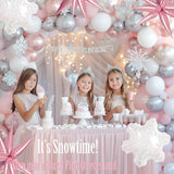 Pastel Pink Winter Balloon Garland Arch Kit 125 Pcs With Light Gray White Silve Snowflakes And Mylar Star Balloons For Winter Birthday Baby Shower 2025 New Year Christmas Anniversary Party Decorations