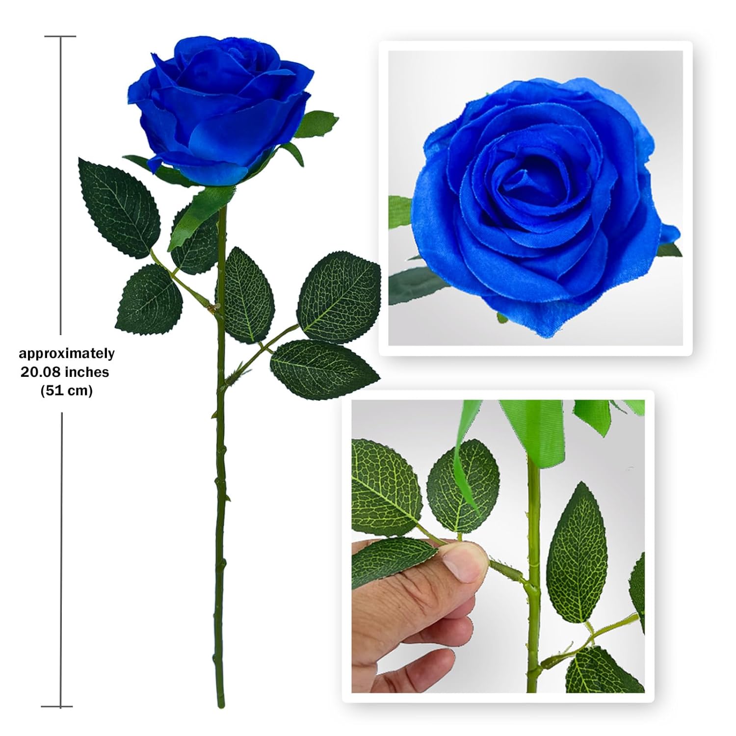 12 Pcs Rose Artificial Silk Flowers, Fake Roses With Long Stems Realistic Faux Rose Flower Bouquets For Home Wedding Decoration Party-Sapphire Blue