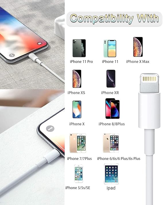 4 Pack Apple MFi Certified Lightning Charging Cable 6FT Fast Charger Cord for iPhone 14 13 12 11 iPad