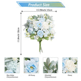 Fake Peonies Artificial Flowers, Baby Blue Silk Bouquets With Ball Chrysanthemum Peony Cineraria, Spring Faux Floral Arrangements For Home Table Centerpiece Grave Flowers For Cemetery