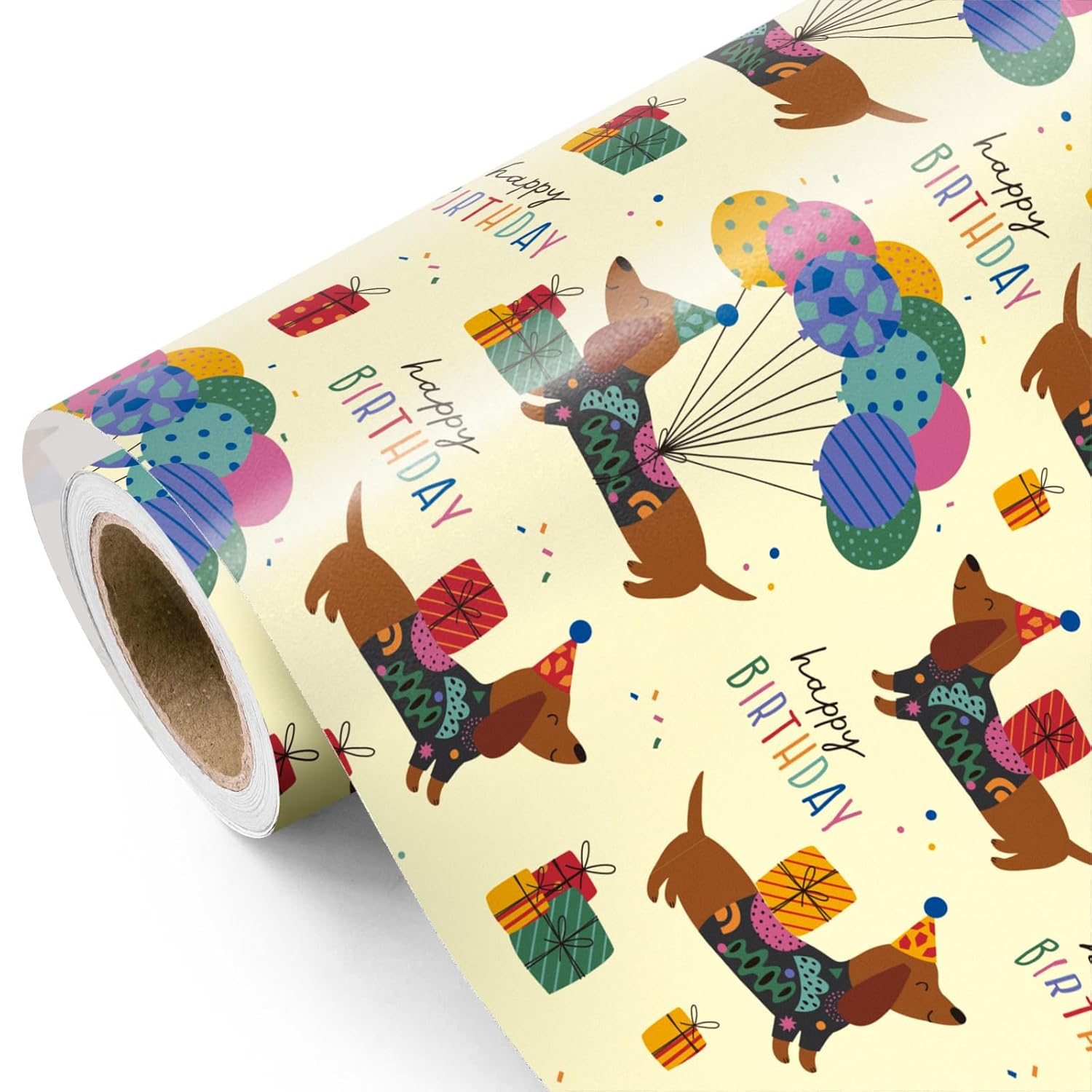 Puppy Dog Wrapping Paper - Mini Roll - 17 Inch X 9.8 Feet - Yellow Birthday Wrapping Paper Perfect For Kids Boys Grils, Baby Shower