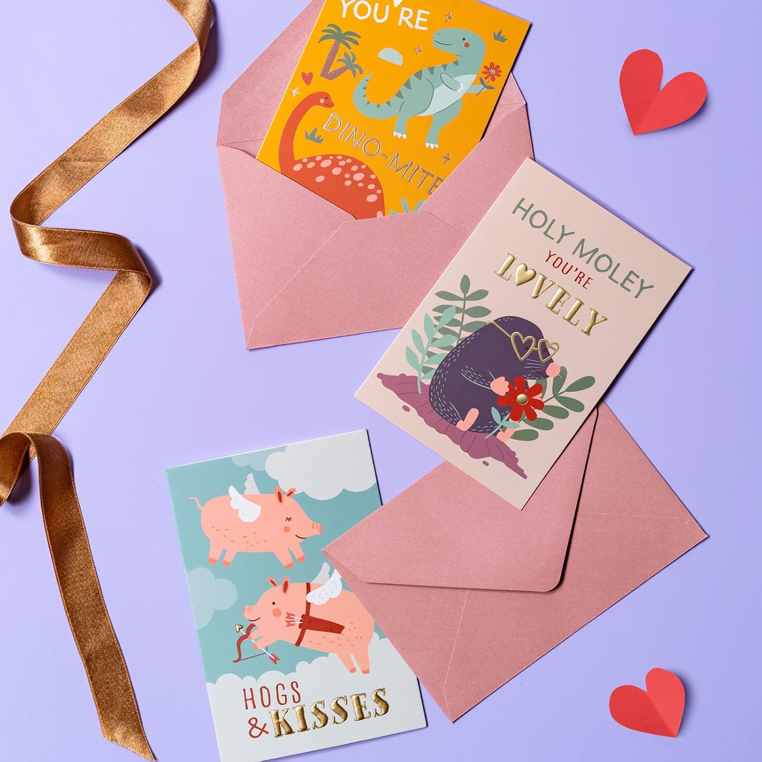 Valentines Day Cards For Kids School, 36-Pack Animal-Themed Funny Valentine'S Exchange Cards For Classroom With Gold Foil And Emboss Details, 4 X 6 Inches, Blank On The Inside, Envelopes Included