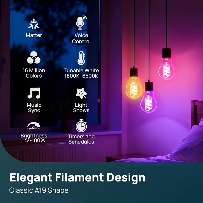 Matter Smart Light Bulb 16 Million Colors Dimmable LED Wi-Fi Bulb 1 Pack