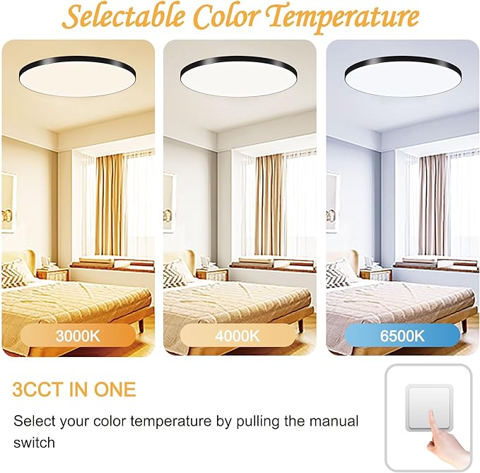 12 Inch LED Flush Mount Ceiling Light 36W Dimmable Ceiling Fixture 3000K to 6500K