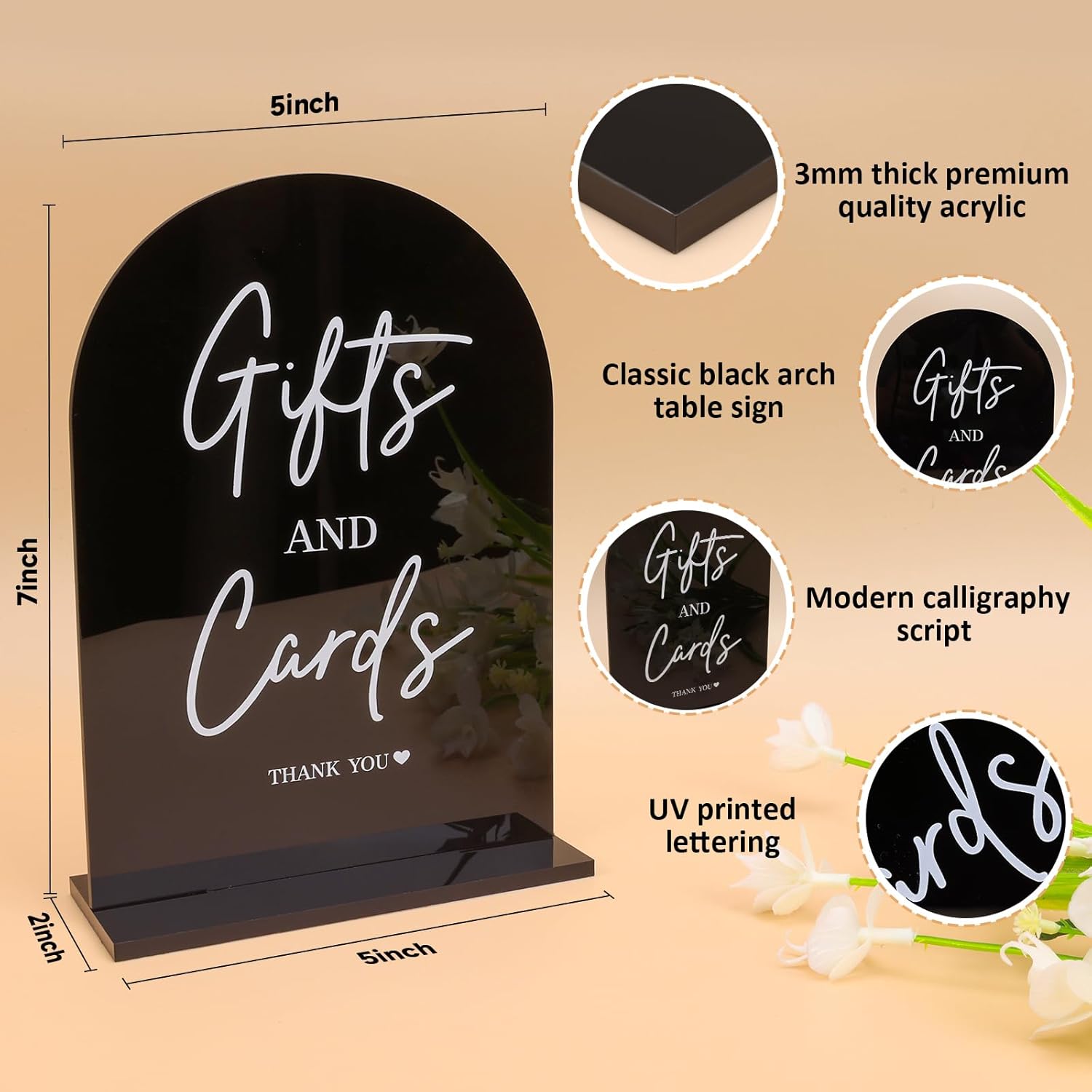 4 Pcs Acrylic Wedding Signs - 5X7 Inch Black Signage For Ceremony And Reception, Guest Book, Cards, Favors, In Loving Memory, Wedding Reception Decor