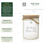 Winter & Fall Collection - Natural Soy Hand Poured Fragrant Candles, Frosted Jars With Bamboo Lid, Ideal For Home Decor & Relaxation, 90+ Hours Burn Time, 12Oz (Cranberry Marmalade 2)