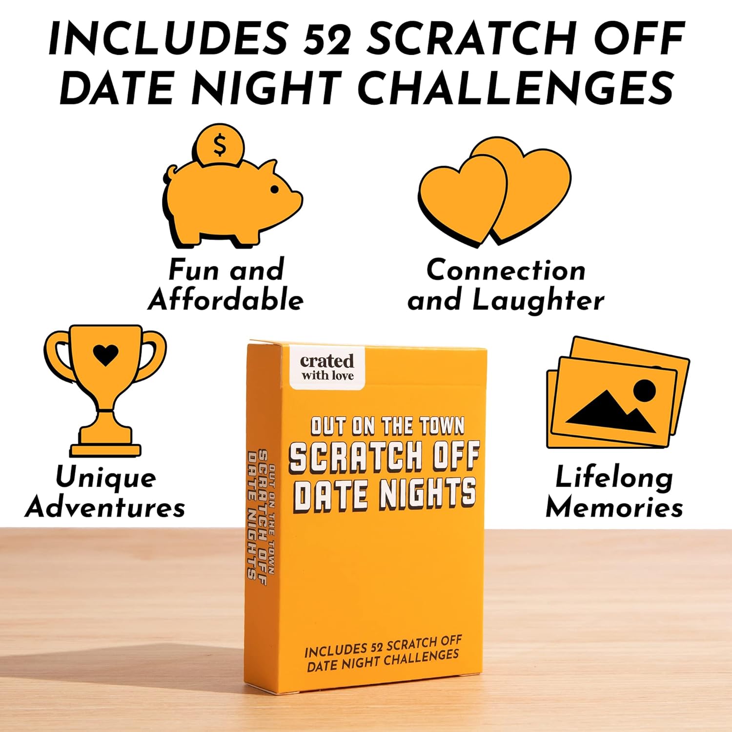 Crated With Love - Date Deck Scratch Off Cards For Couples, Date Night Ideas Card Deck For Mystery Couples Challenge, Girlfriend Boyfriend Husband Wife Anniversary Couples Gift