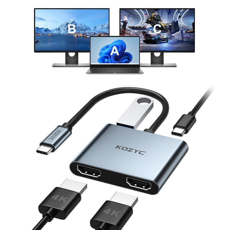 Usb C To Dual Hdmi Adapter 4K@30Hz, Usb C Hub Multiport Adapter With 2Xhdmi, U