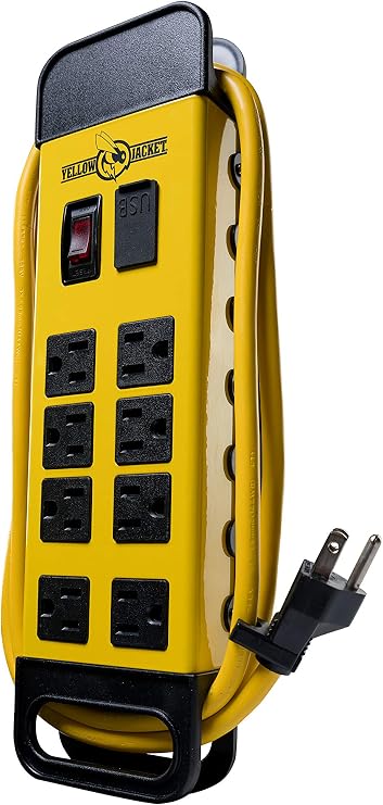 Heavy Duty Metal Power Strip 8 Outlets 2 USB Ports 6 Ft 14 Gauge Cord