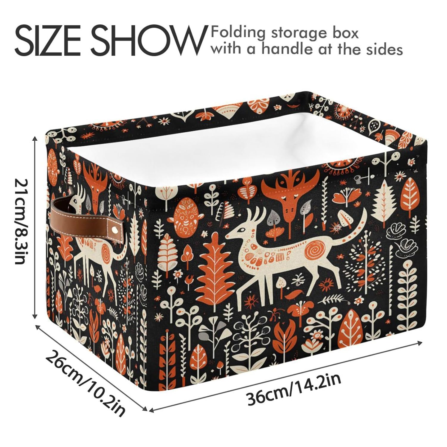 Orange Tree Deer Merry Christmas Foldable Storage Box Storage Basket Organizer Bins With Handles For Shelf Closet Living Room Bedroom Home Office 1 Pack