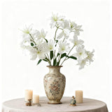 10-Bud Artificial Lily Flowers, 4 Pcs Realistic Silk Lilies For Vase, Silk Flowers For Wedding Decoration (White)