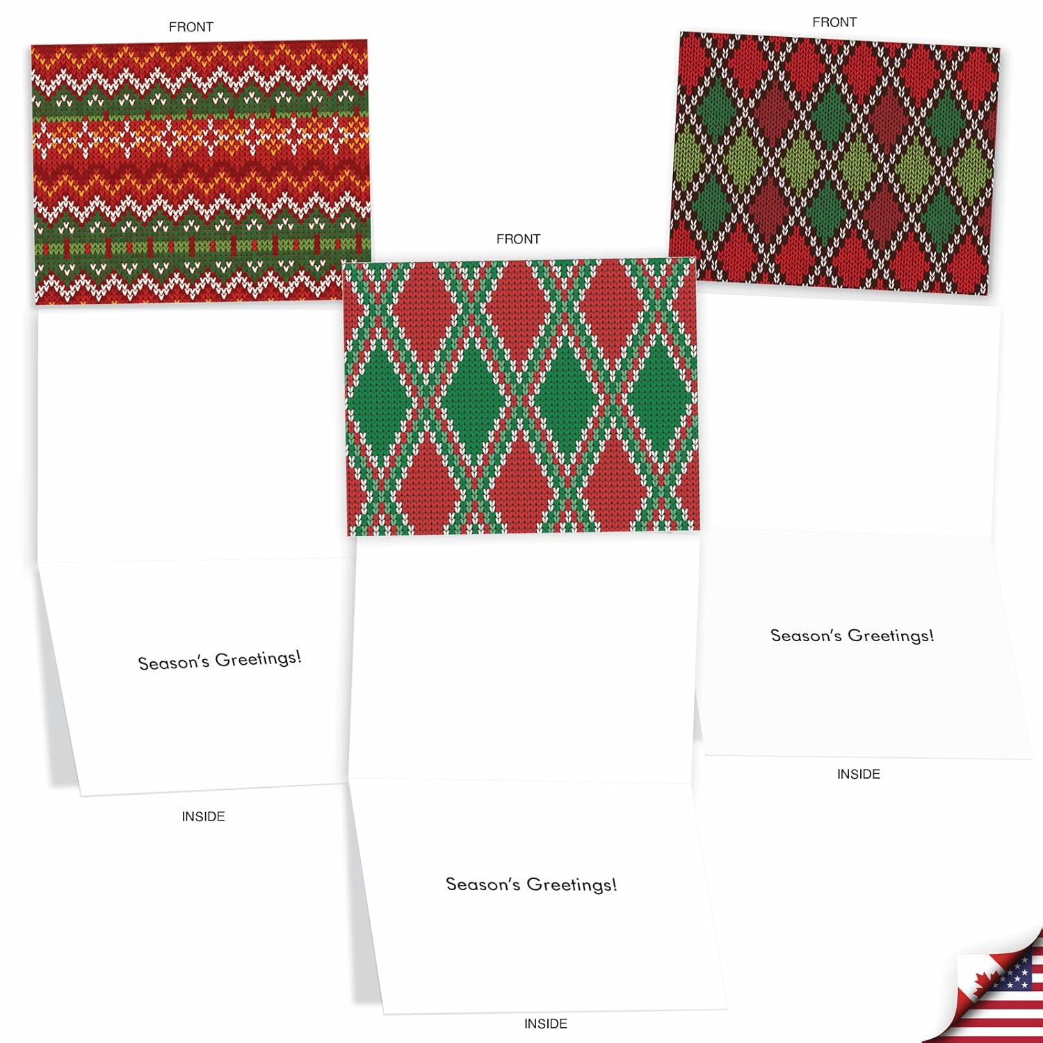 - 10 Merry Christmas Cards Bulk - Festive Holiday Patterns, Boxed Card Assortment (4 X 5.12 Inch) - Christmas Knits M9625Xsg
