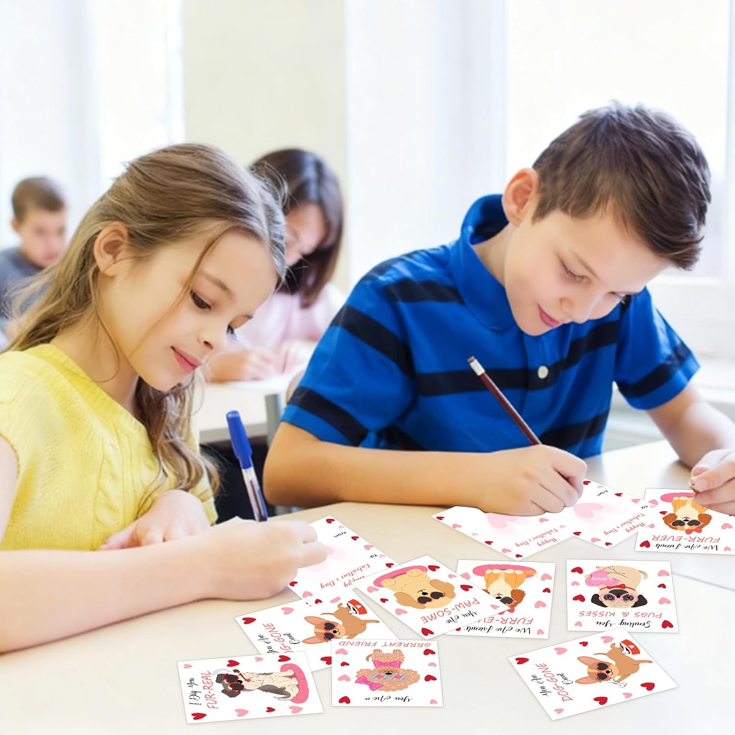 Auch Valentines Cards for Kids Classroom - 30 Pcs Dog Valentine's Day Class School Exchange Greeting Blank Cards (Pink)